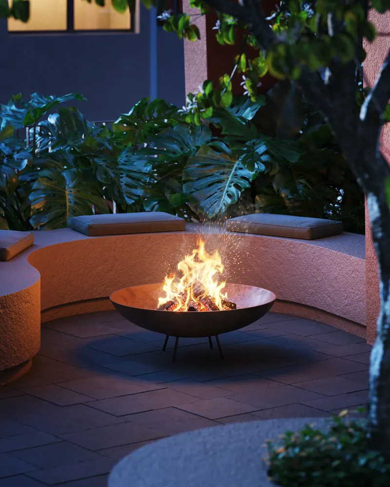 Fireplace Auris Residenze - Salão de Festas iluminado à noite